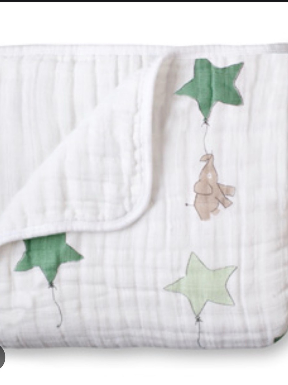ISO URGENTLY  NOT FOR SALE  Blanket with Green Star Balloons and Beige Elephant